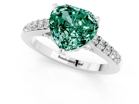 White gold Heart Cut Diamond Solitaire Ring with Pavé Band and Prong Setting_1