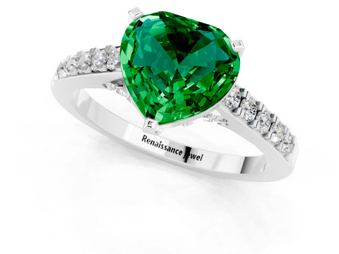 White gold Heart Cut Diamond Solitaire Ring with Pavé Band and Prong Setting_1