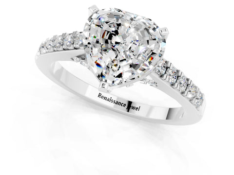 White gold Heart Cut Diamond Solitaire Ring with Pavé Band and Prong Setting_1