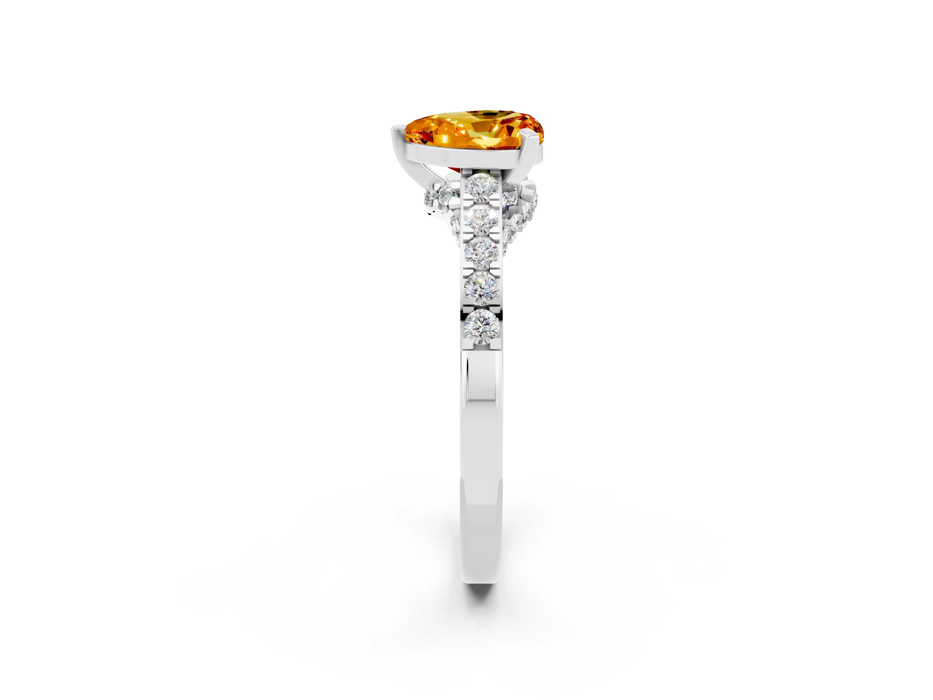 White gold Heart Cut Diamond Solitaire Ring with Pavé Band and Prong Setting_2