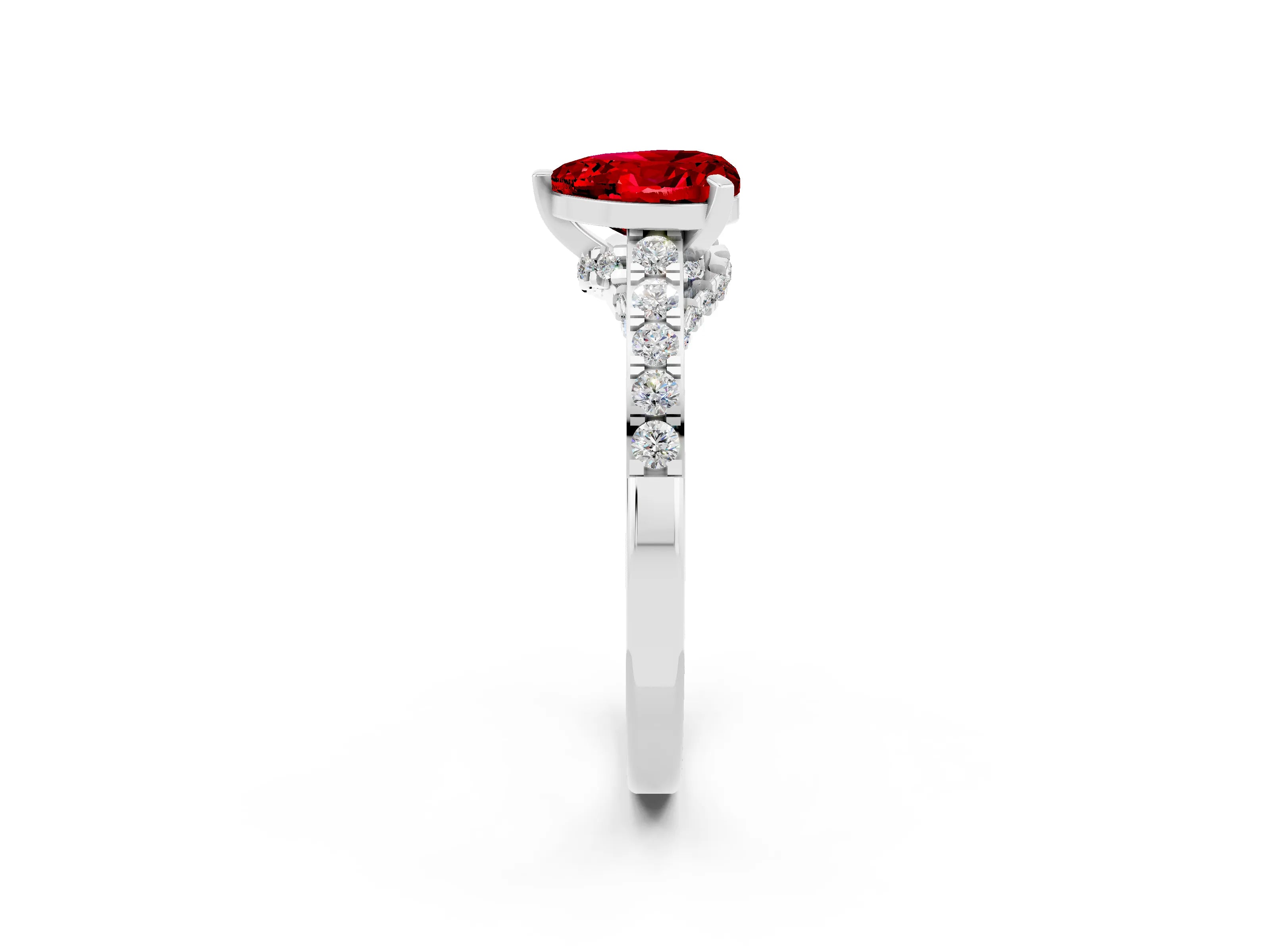 White gold Heart Cut Diamond Solitaire Ring with Pavé Band and Prong Setting_2