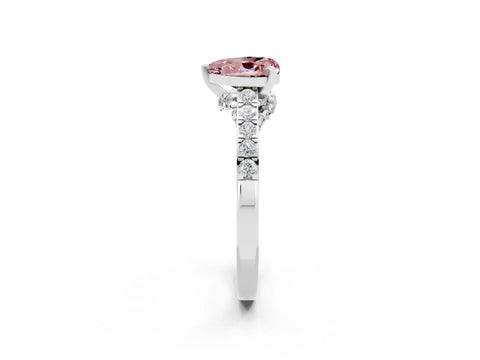 White gold Heart Cut Diamond Solitaire Ring with Pavé Band and Prong Setting_2