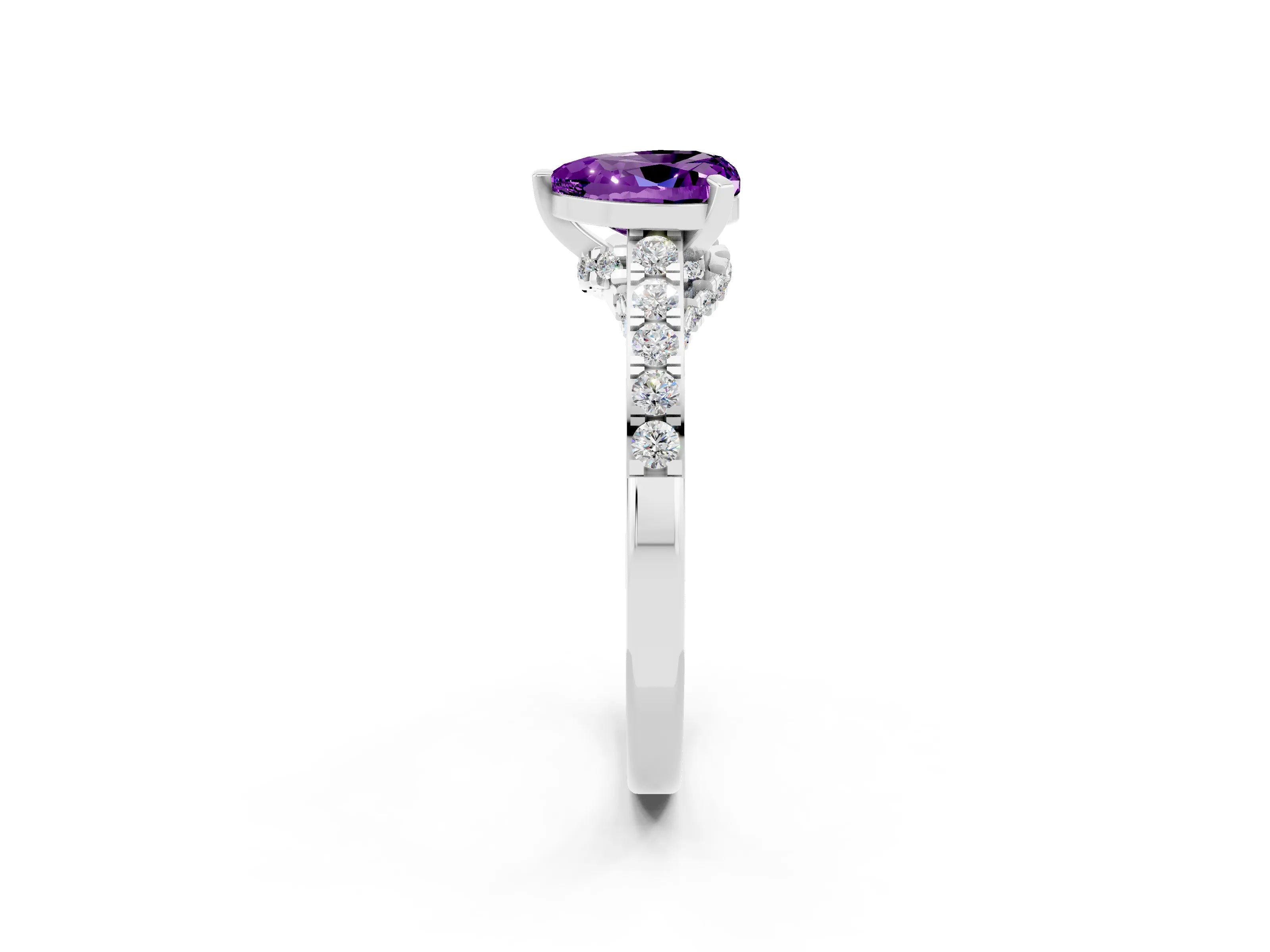 White gold Heart Cut Diamond Solitaire Ring with Pavé Band and Prong Setting_2
