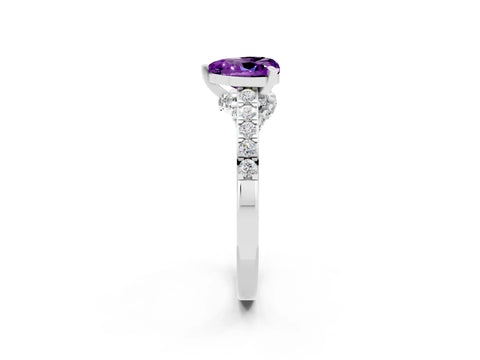 White gold Heart Cut Diamond Solitaire Ring with Pavé Band and Prong Setting_2