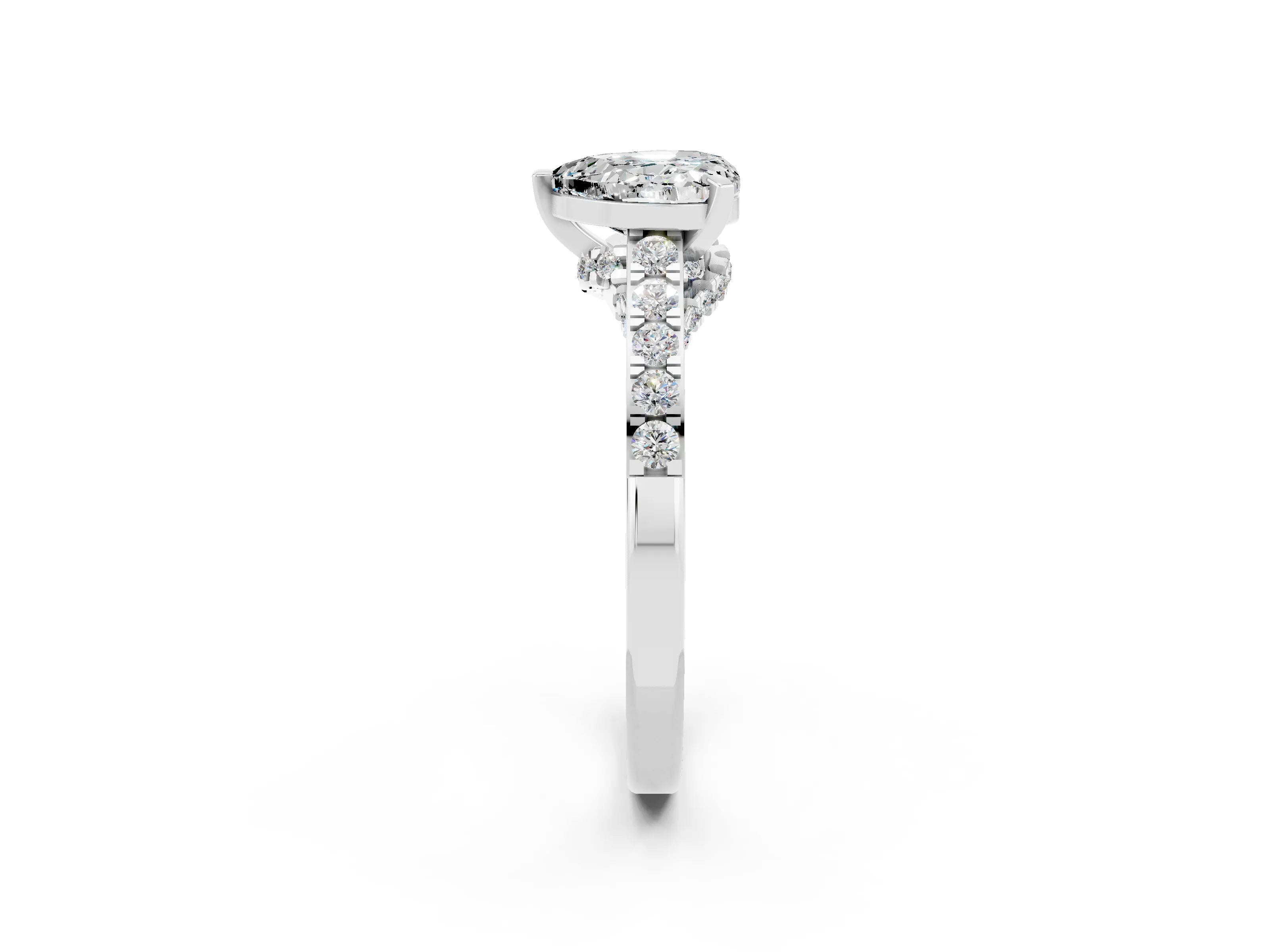 White gold Heart Cut Diamond Solitaire Ring with Pavé Band and Prong Setting_2