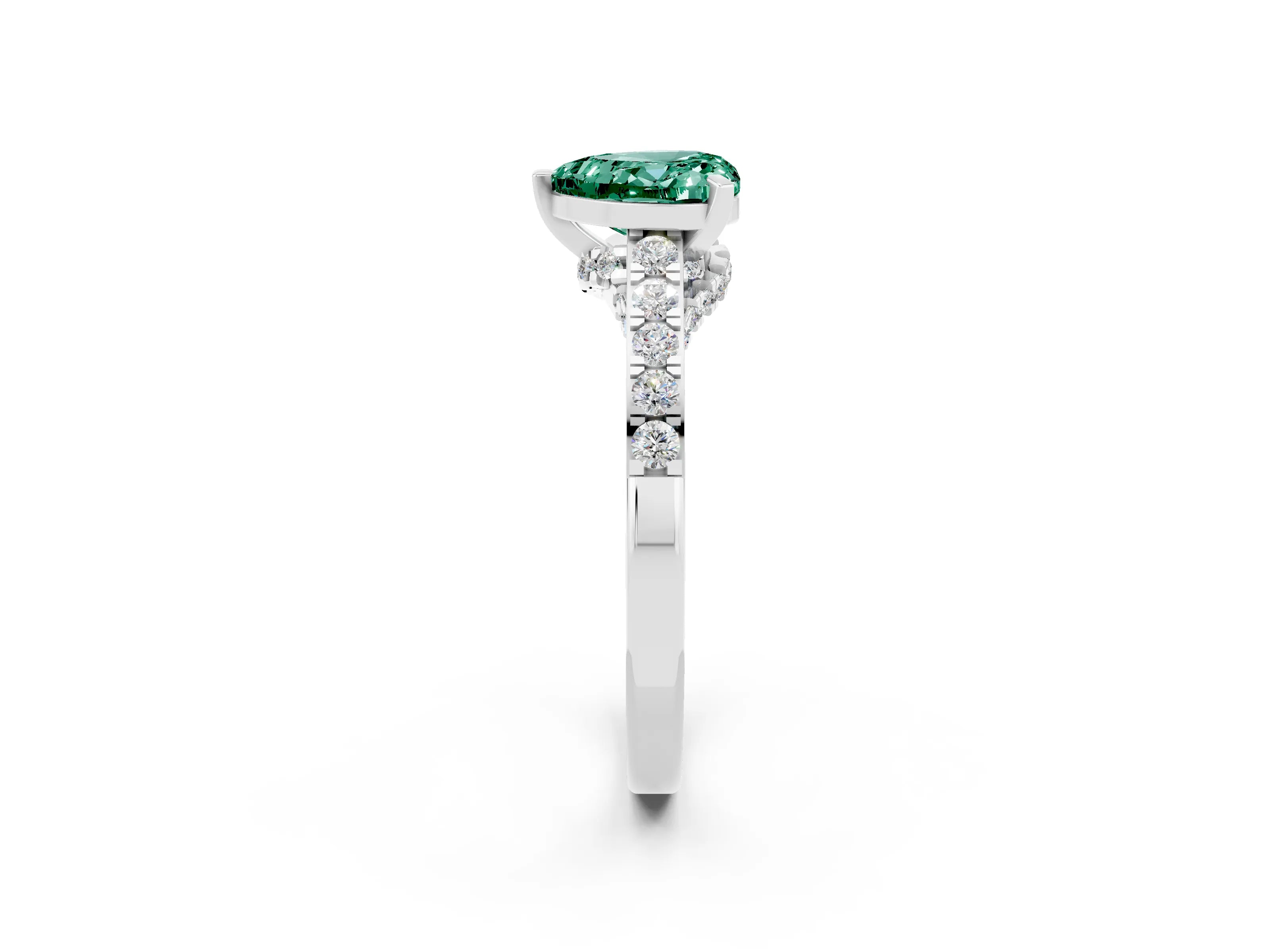 White gold Heart Cut Diamond Solitaire Ring with Pavé Band and Prong Setting_2