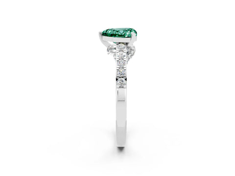 White gold Heart Cut Diamond Solitaire Ring with Pavé Band and Prong Setting_2