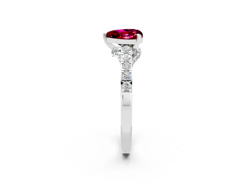 White gold Heart Cut Diamond Solitaire Ring with Pavé Band and Prong Setting_2