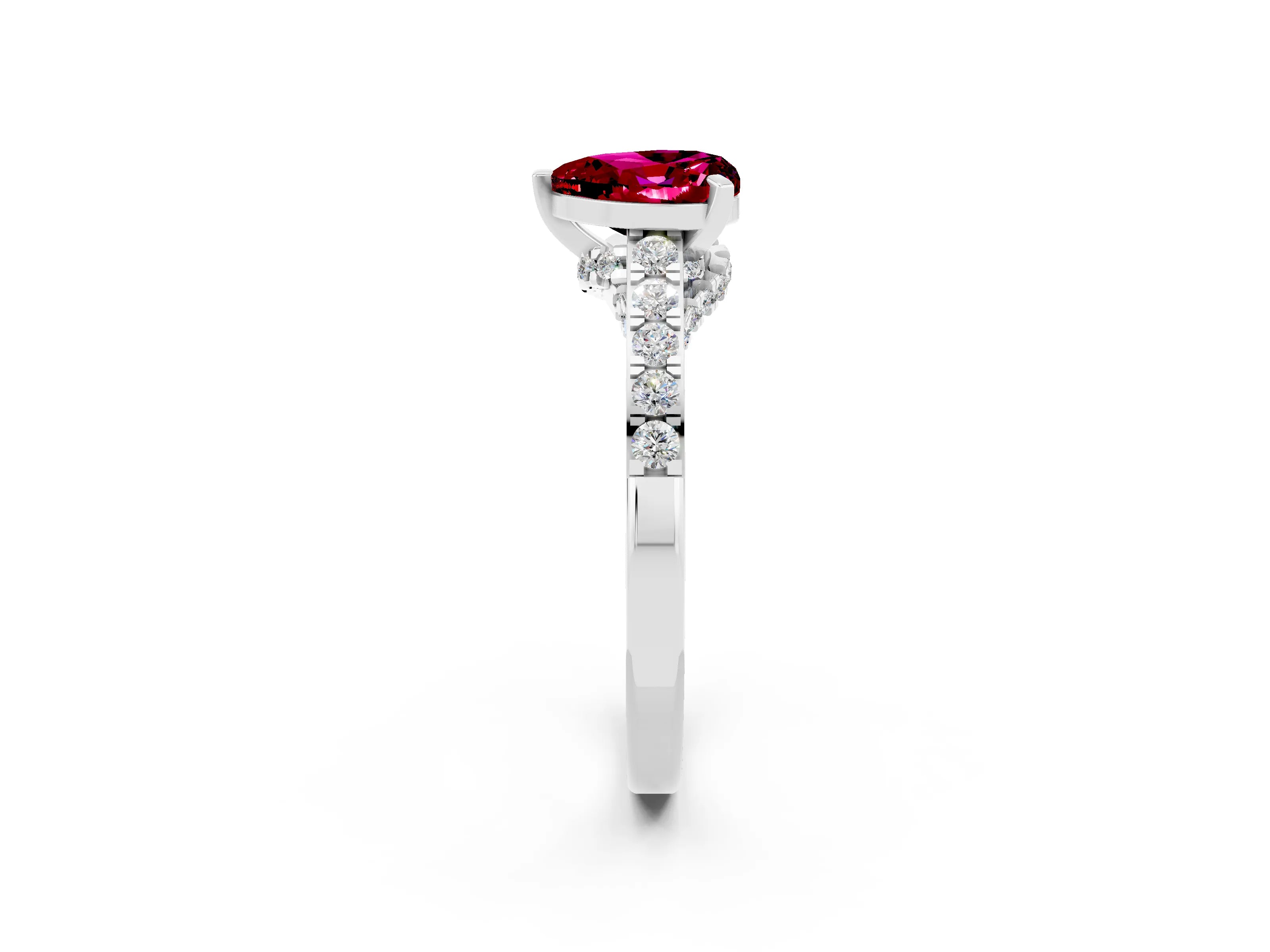 White gold Heart Cut Diamond Solitaire Ring with Pavé Band and Prong Setting_2
