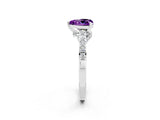 White gold Heart Cut Diamond Solitaire Ring with Pavé Band and Prong Setting_2