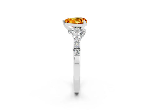 White gold Heart Cut Diamond Solitaire Ring with Pavé Band and Prong Setting_2