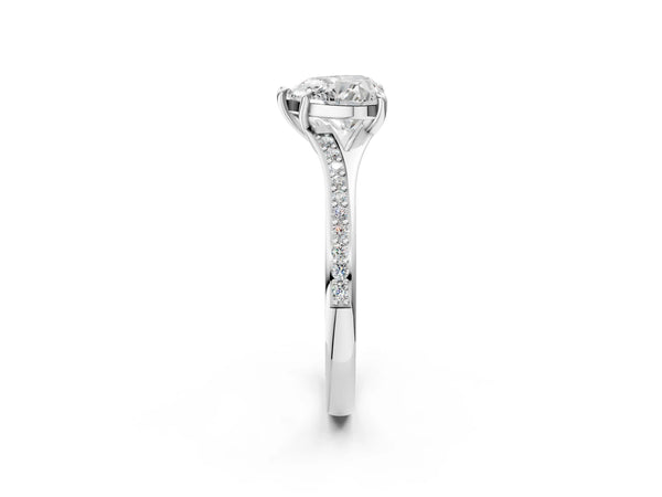 White Gold Heart-Shaped Pave Solitaire Engagement Ring Setting with Sweeping Shoulders