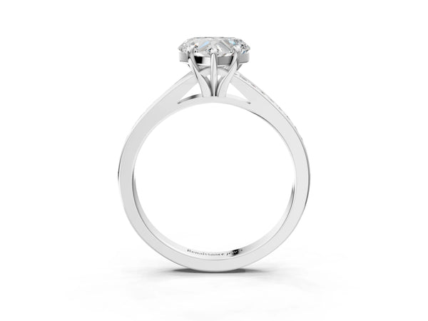 White Gold Heart-Shaped Pave Solitaire Engagement Ring Setting with Sweeping Shoulders
