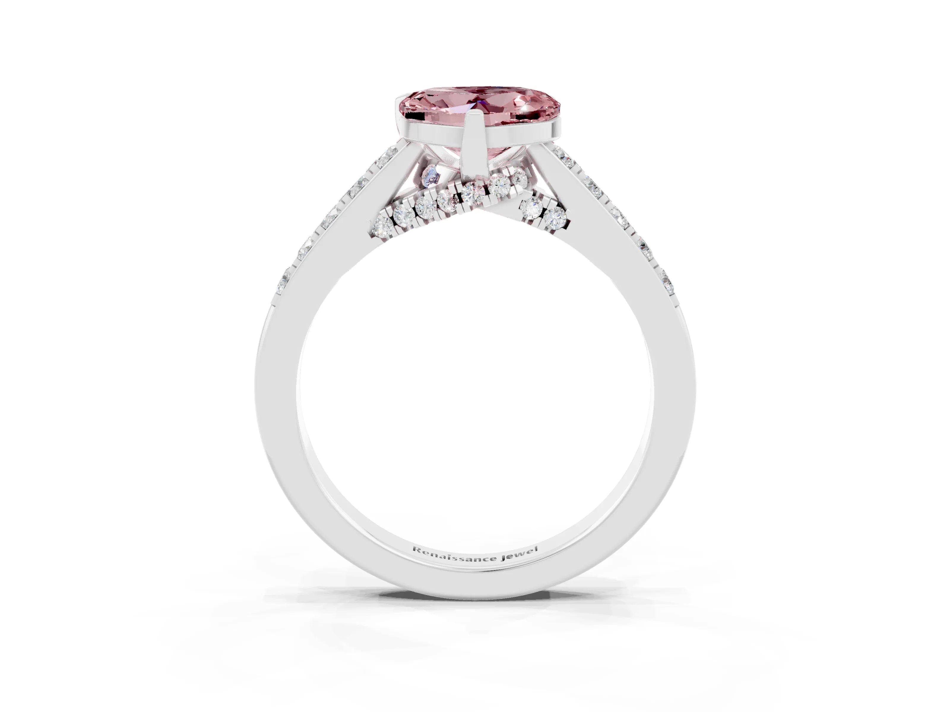 White gold Heart Cut Diamond Solitaire Ring with Pavé Band and Prong Setting_3
