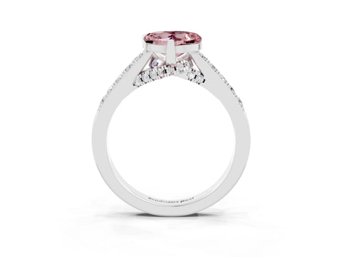 White gold Heart Cut Diamond Solitaire Ring with Pavé Band and Prong Setting_3