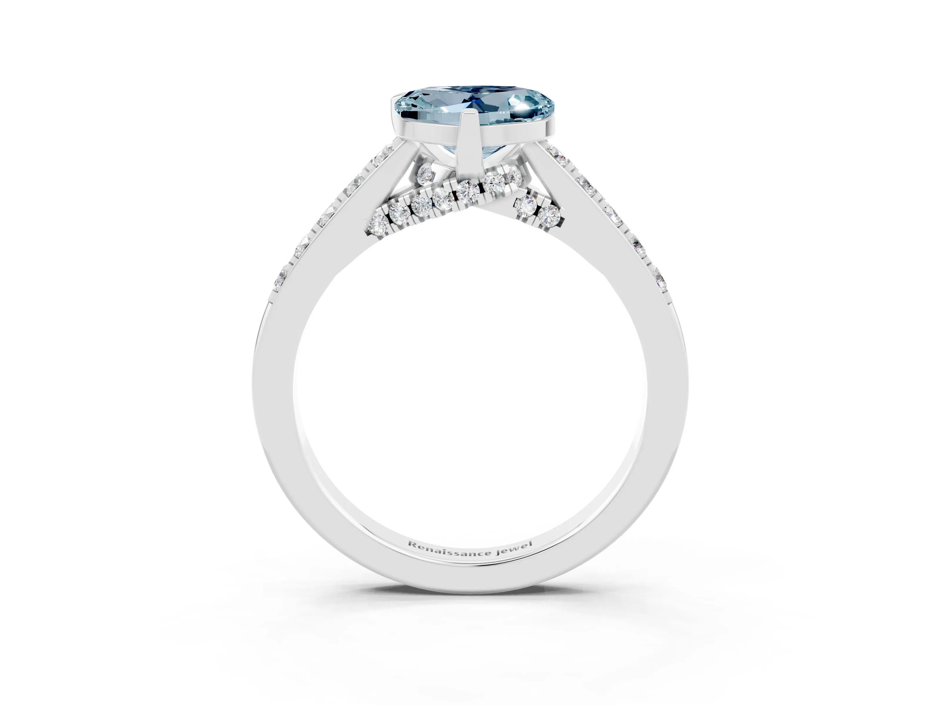 White gold Heart Cut Diamond Solitaire Ring with Pavé Band and Prong Setting_3