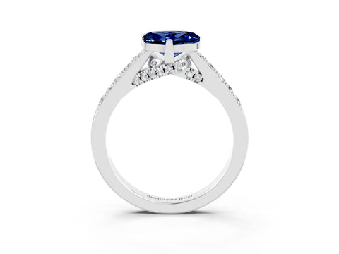 White gold Heart Cut Diamond Solitaire Ring with Pavé Band and Prong Setting_3