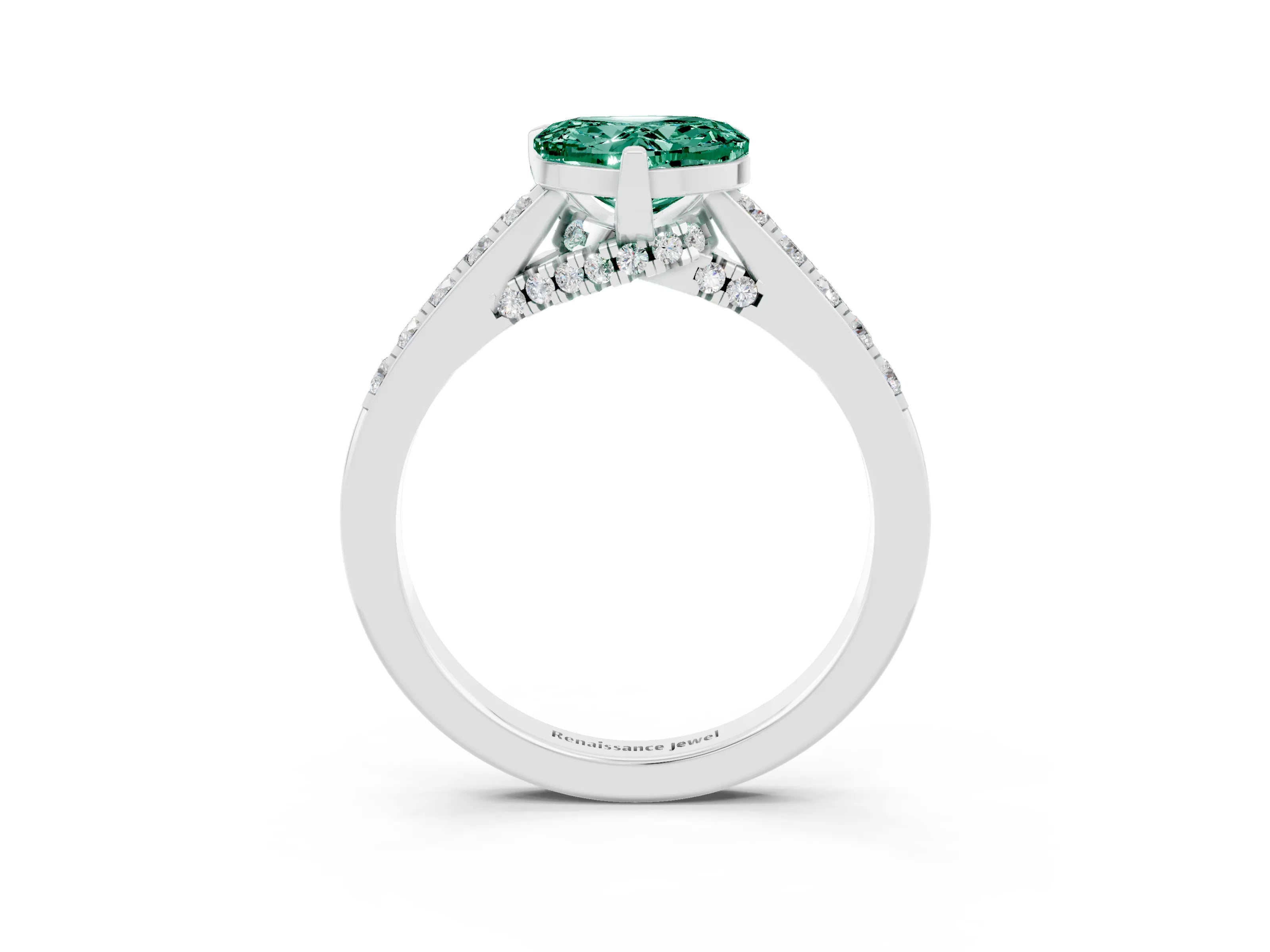 White gold Heart Cut Diamond Solitaire Ring with Pavé Band and Prong Setting_3