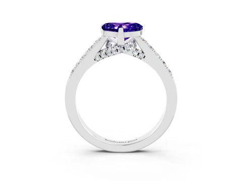 White gold Heart Cut Diamond Solitaire Ring with Pavé Band and Prong Setting_3