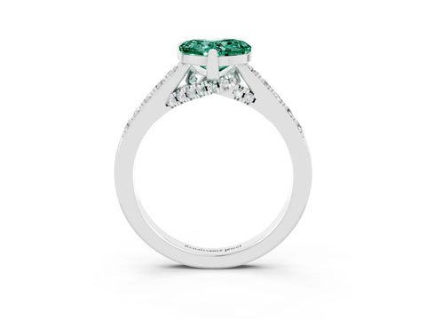White gold Heart Cut Diamond Solitaire Ring with Pavé Band and Prong Setting_3