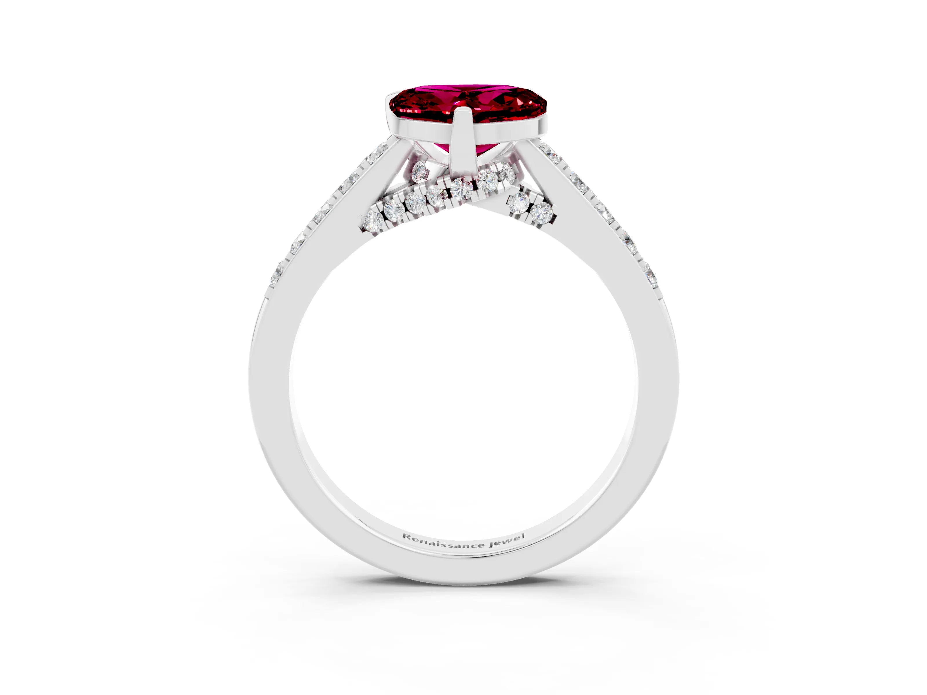 White gold Heart Cut Diamond Solitaire Ring with Pavé Band and Prong Setting_3