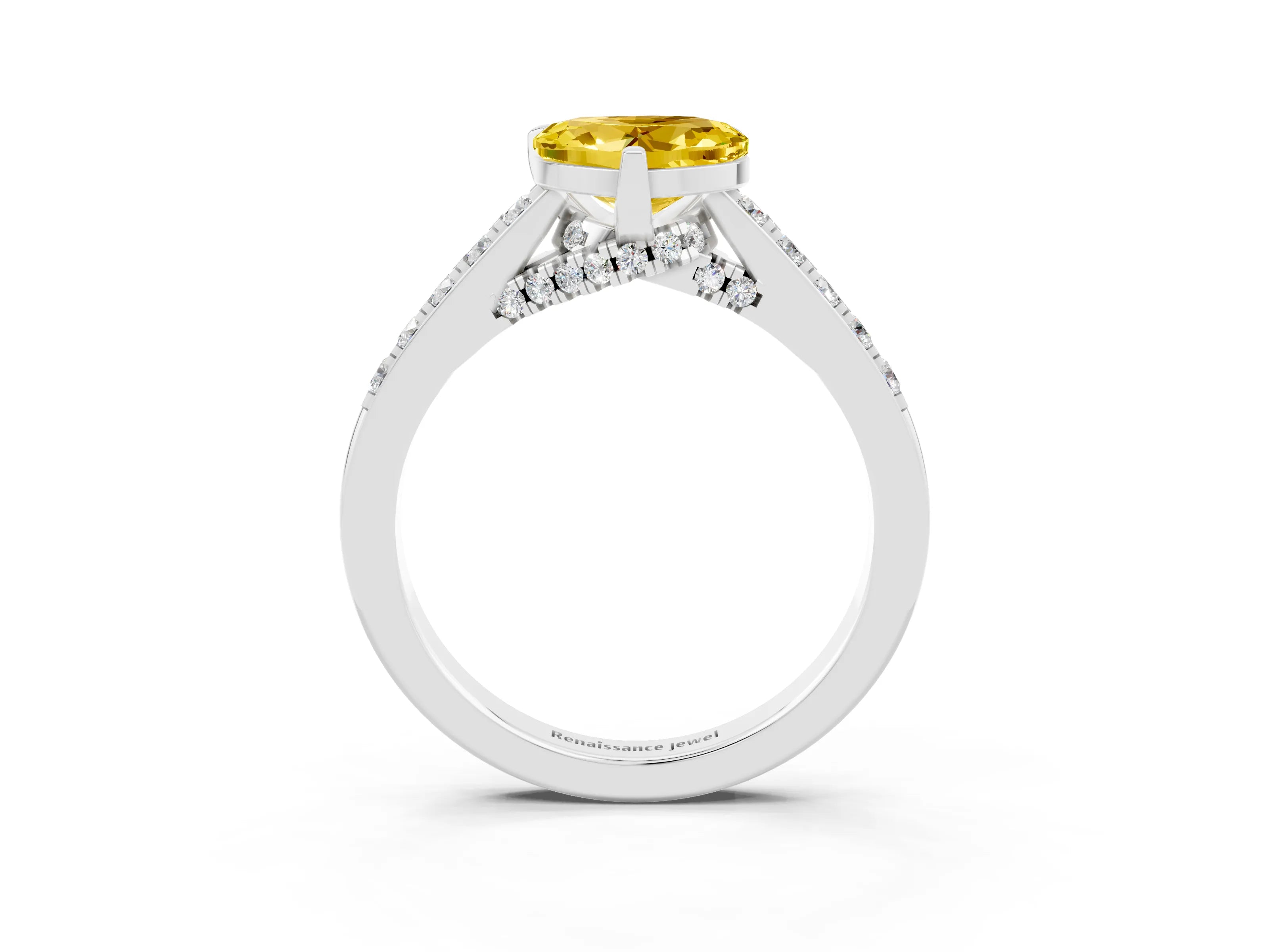 White gold Heart Cut Diamond Solitaire Ring with Pavé Band and Prong Setting_3