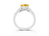 White gold Heart Cut Diamond Solitaire Ring with Pavé Band and Prong Setting_3