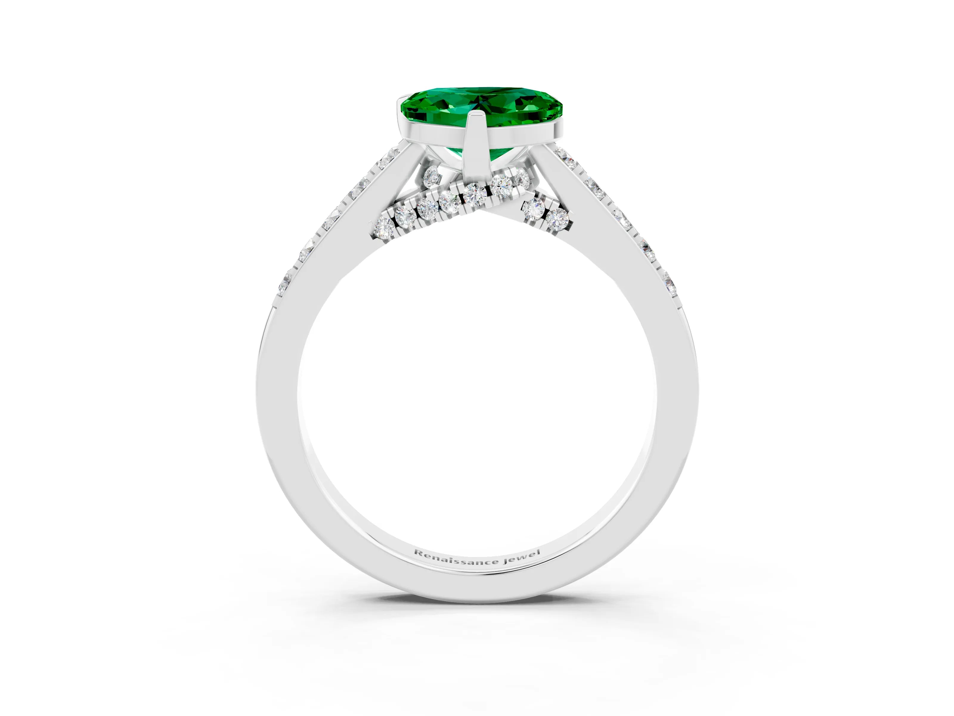 White gold Heart Cut Diamond Solitaire Ring with Pavé Band and Prong Setting_3