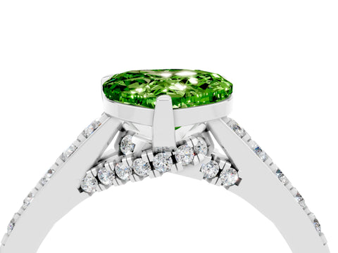 White gold Heart Cut Diamond Solitaire Ring with Pavé Band and Prong Setting_4