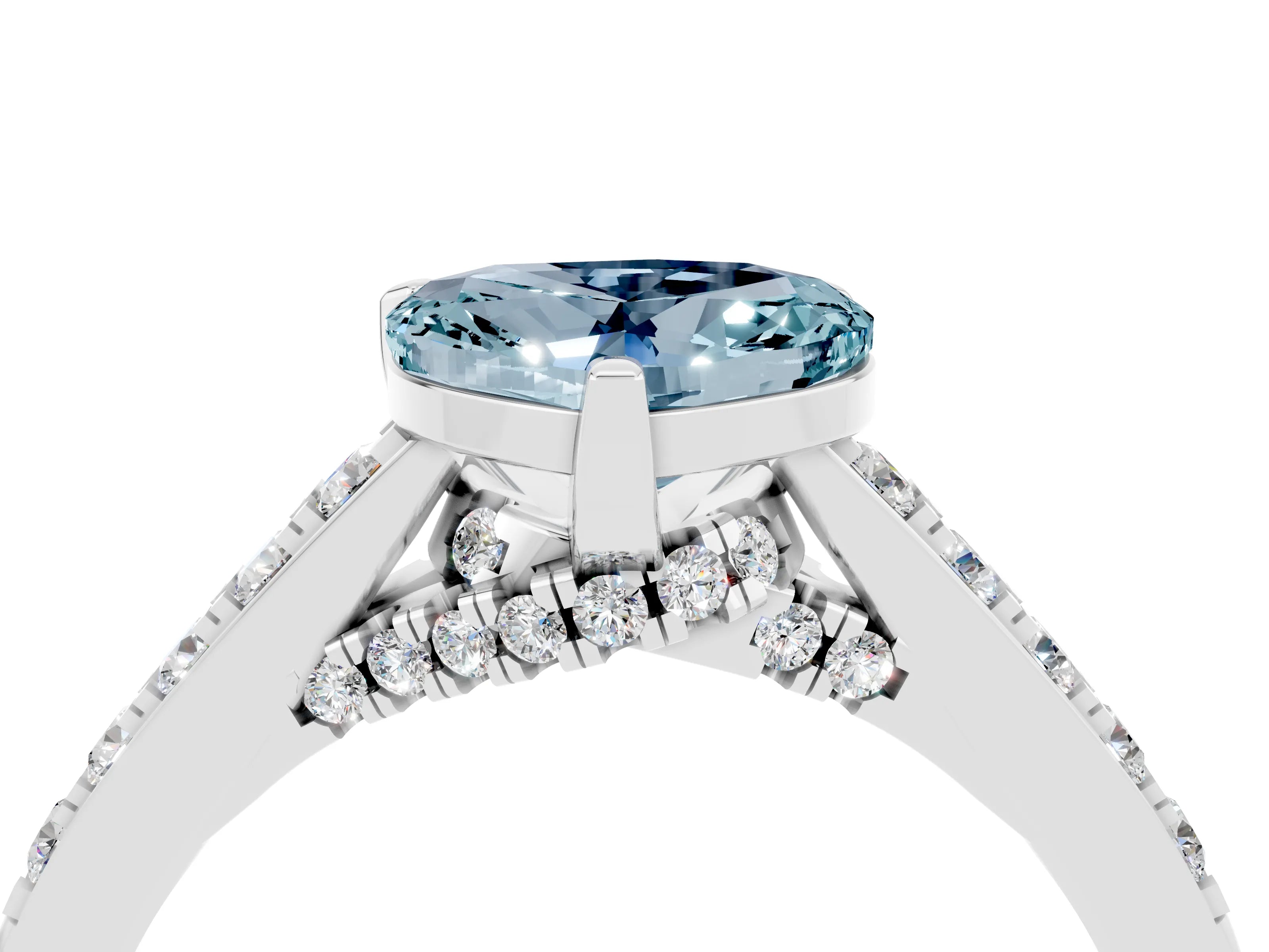 White gold Heart Cut Diamond Solitaire Ring with Pavé Band and Prong Setting_4