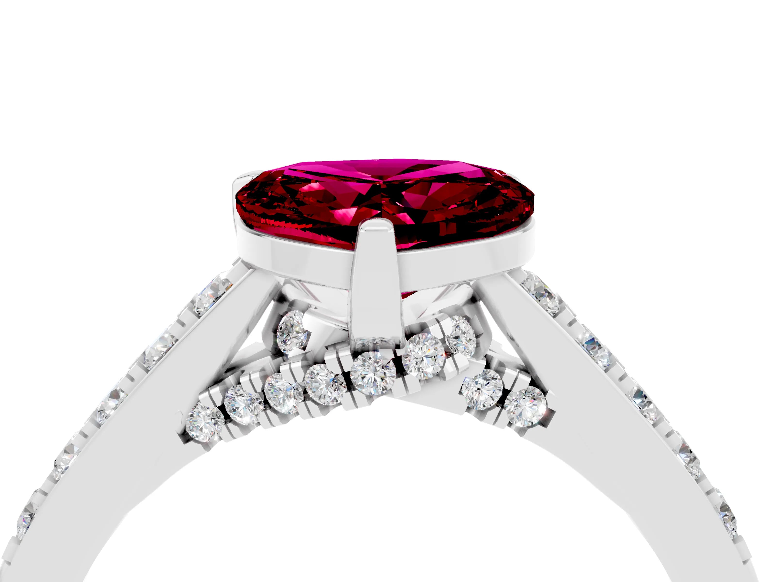 White gold Heart Cut Diamond Solitaire Ring with Pavé Band and Prong Setting_4