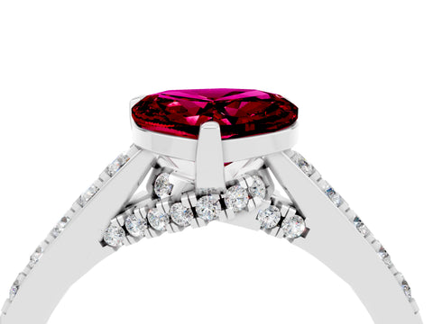 White gold Heart Cut Diamond Solitaire Ring with Pavé Band and Prong Setting_4