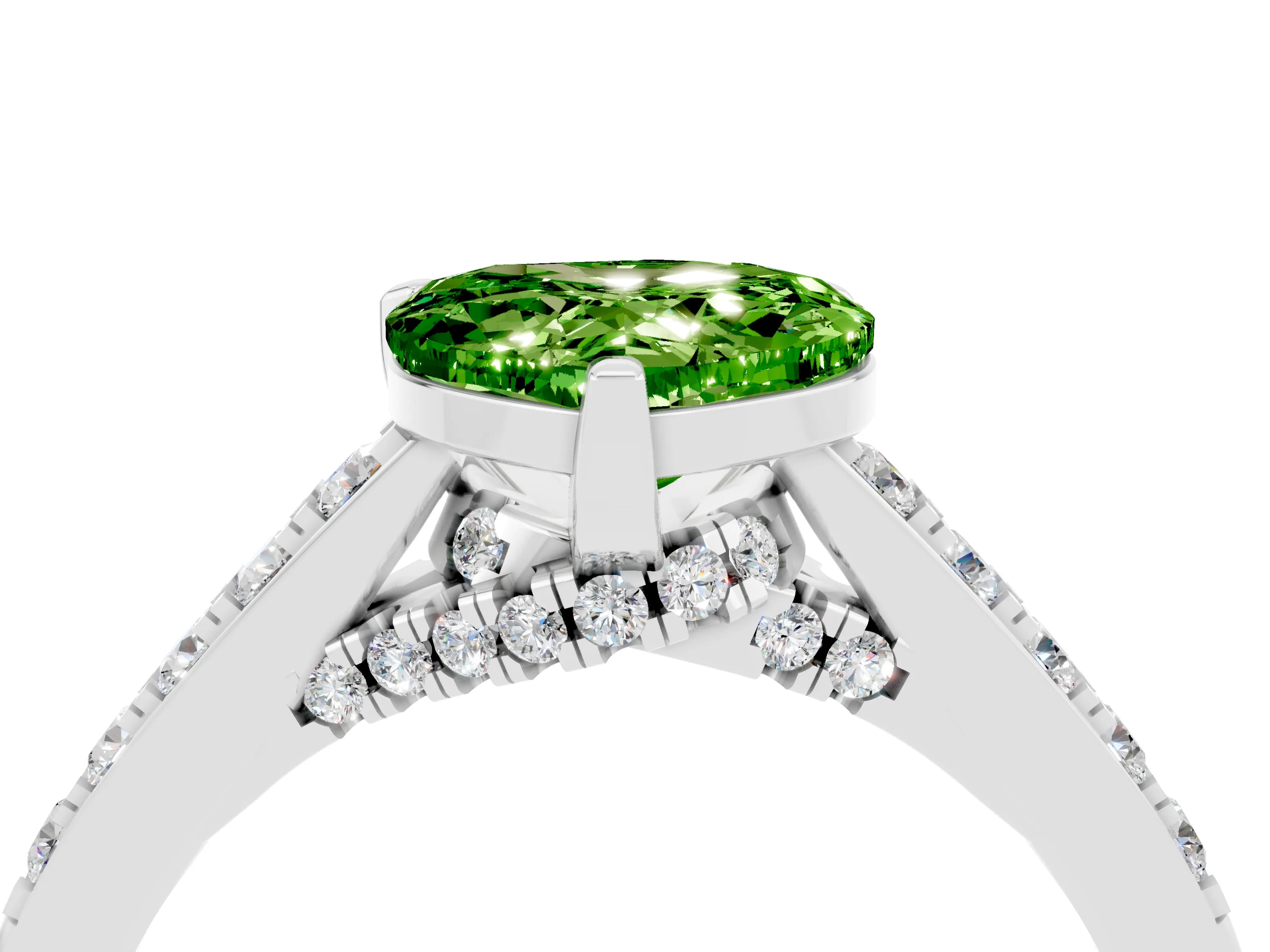 White gold Heart Cut Diamond Solitaire Ring with Pavé Band and Prong Setting_4