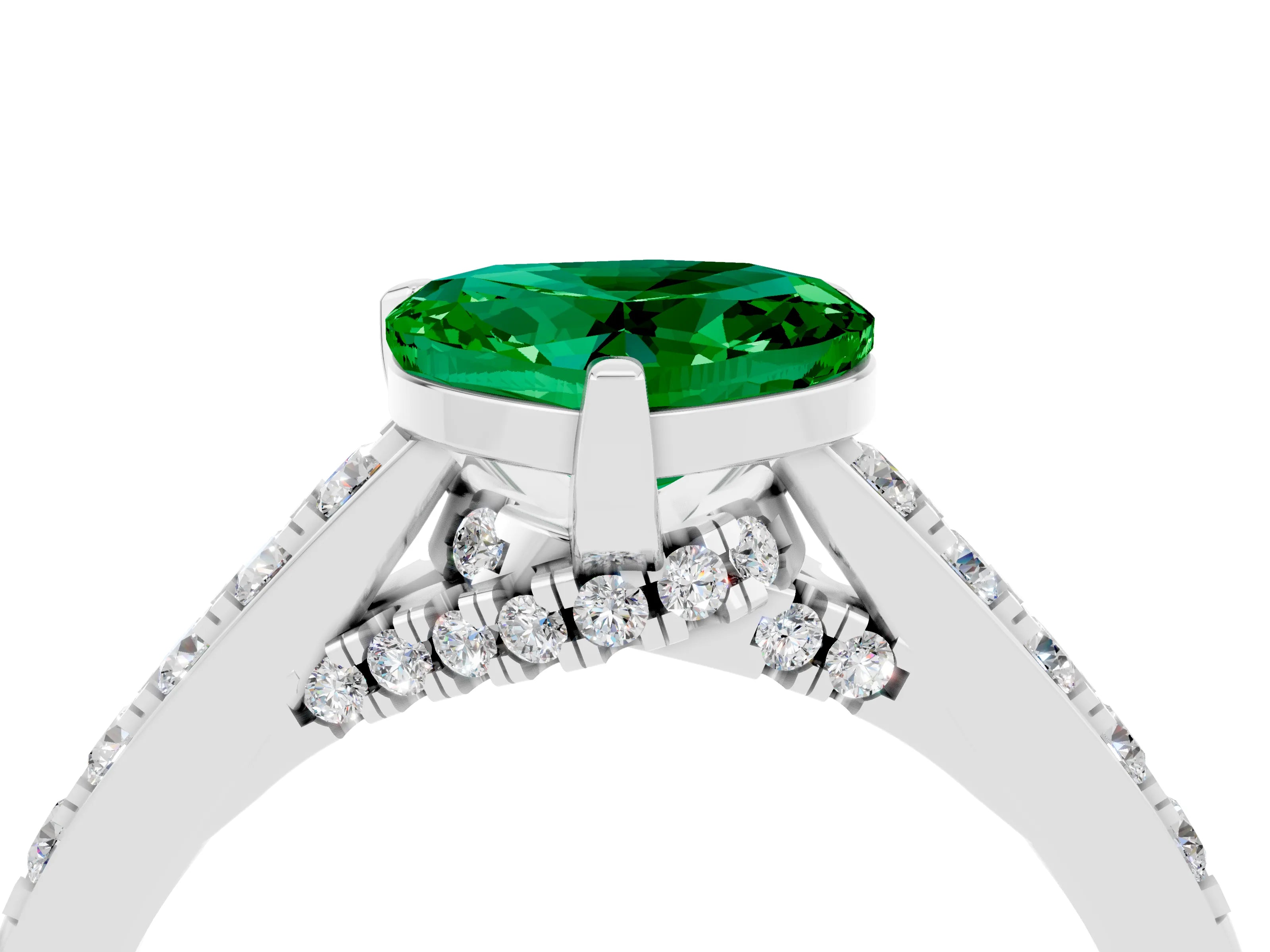 White gold Heart Cut Diamond Solitaire Ring with Pavé Band and Prong Setting_4
