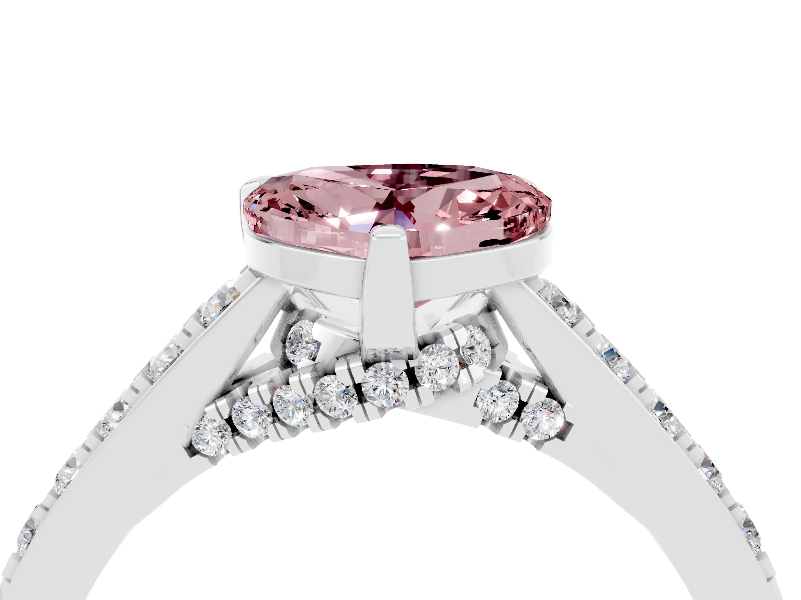 White gold Heart Cut Diamond Solitaire Ring with Pavé Band and Prong Setting_4