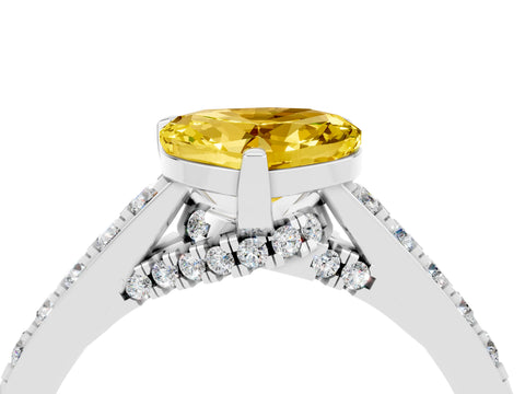 White gold Heart Cut Diamond Solitaire Ring with Pavé Band and Prong Setting_4