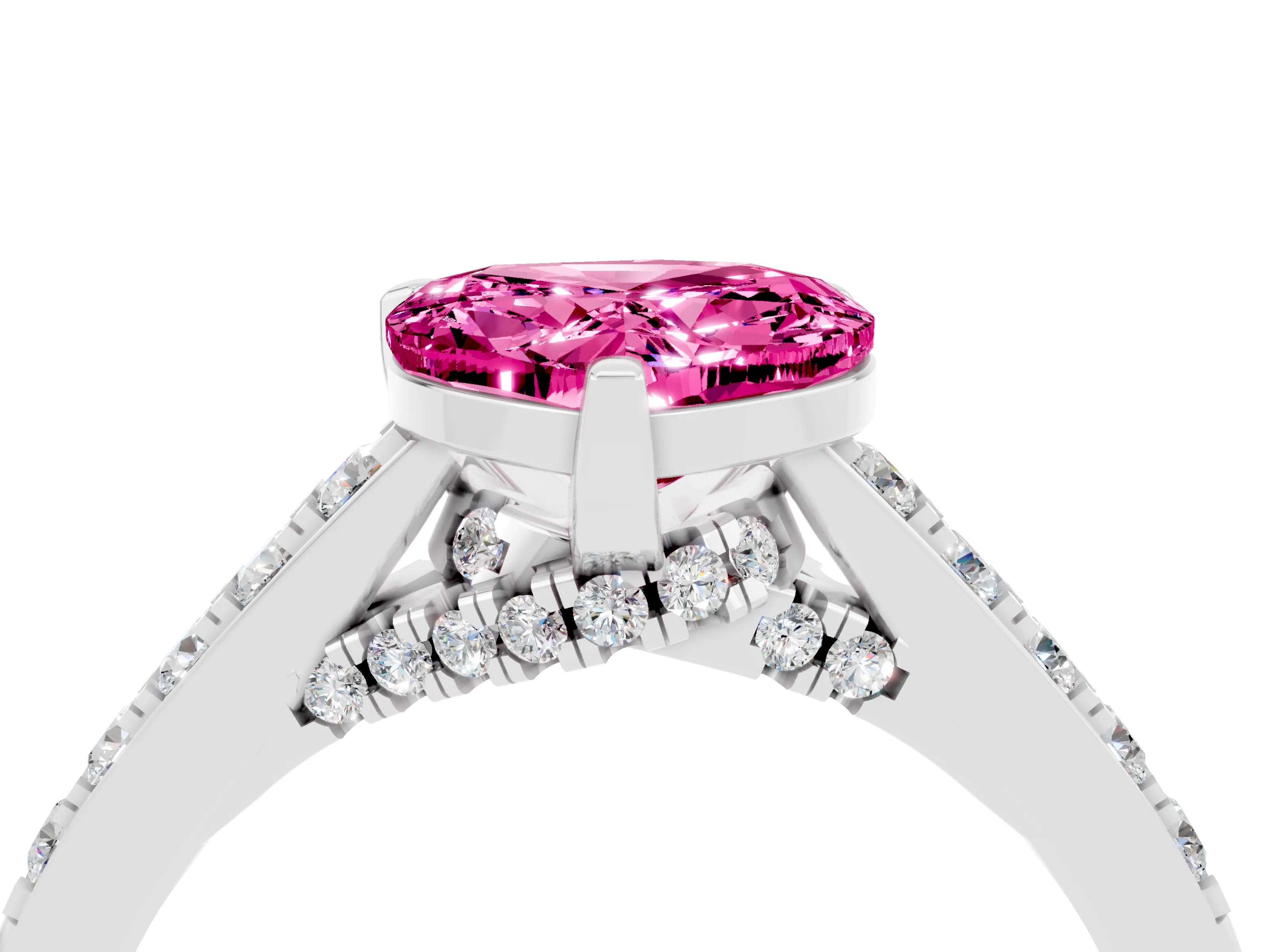 White gold Heart Cut Diamond Solitaire Ring with Pavé Band and Prong Setting_4