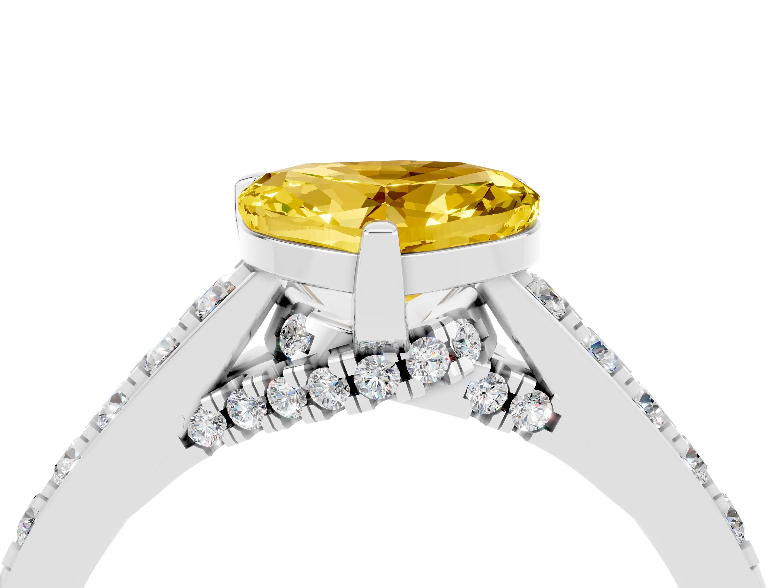 White gold Heart Cut Diamond Solitaire Ring with Pavé Band and Prong Setting_4