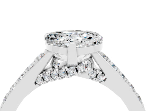 White gold Heart Cut Diamond Solitaire Ring with Pavé Band and Prong Setting_4