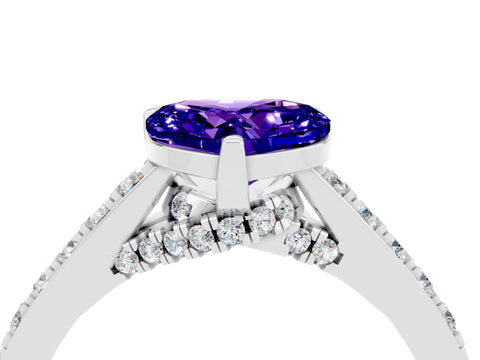 White gold Heart Cut Diamond Solitaire Ring with Pavé Band and Prong Setting_4