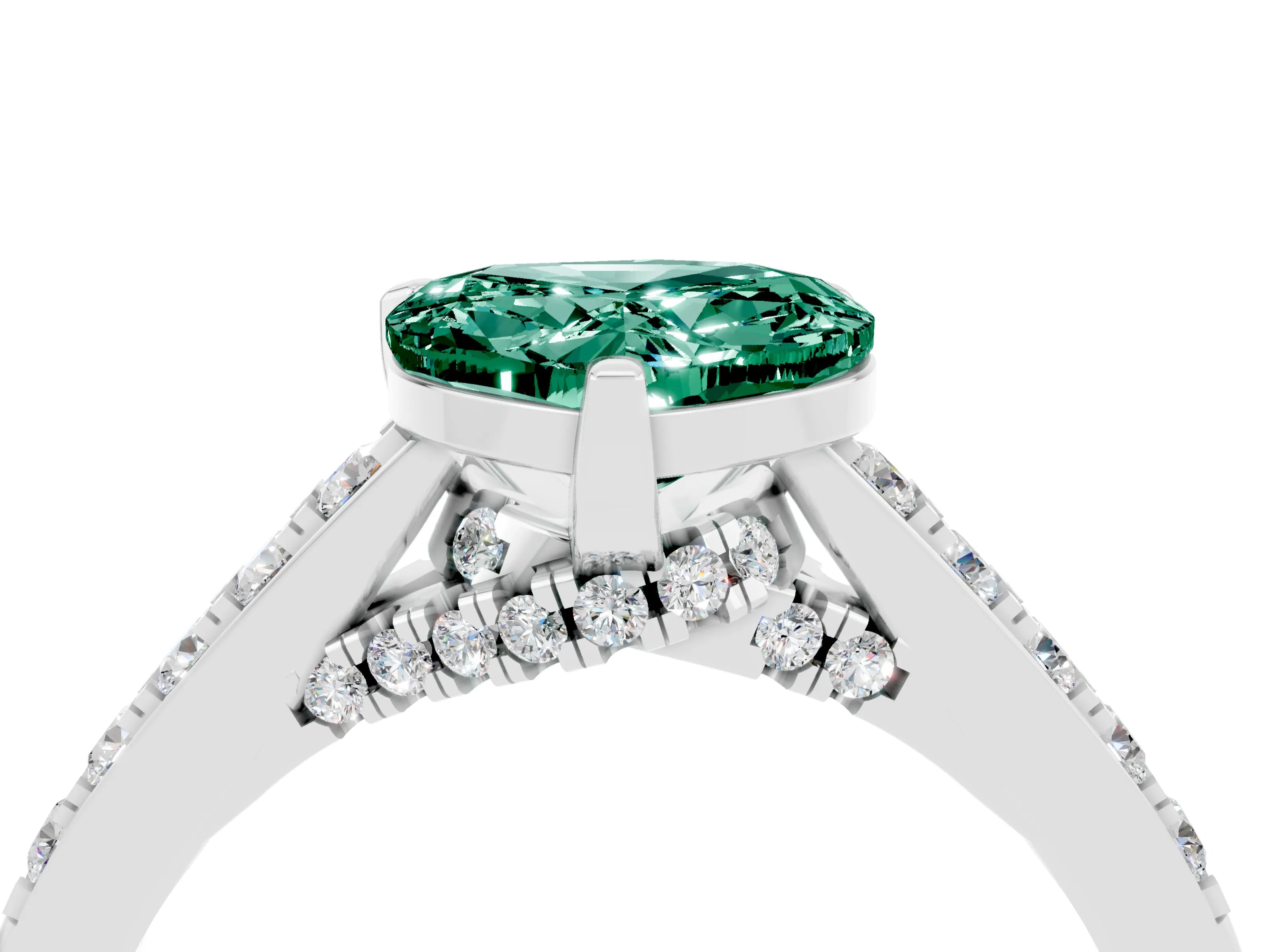 White gold Heart Cut Diamond Solitaire Ring with Pavé Band and Prong Setting_4