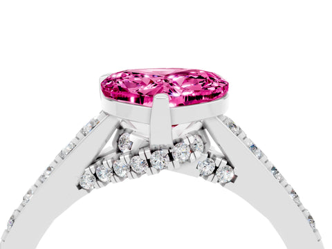 White gold Heart Cut Diamond Solitaire Ring with Pavé Band and Prong Setting_4