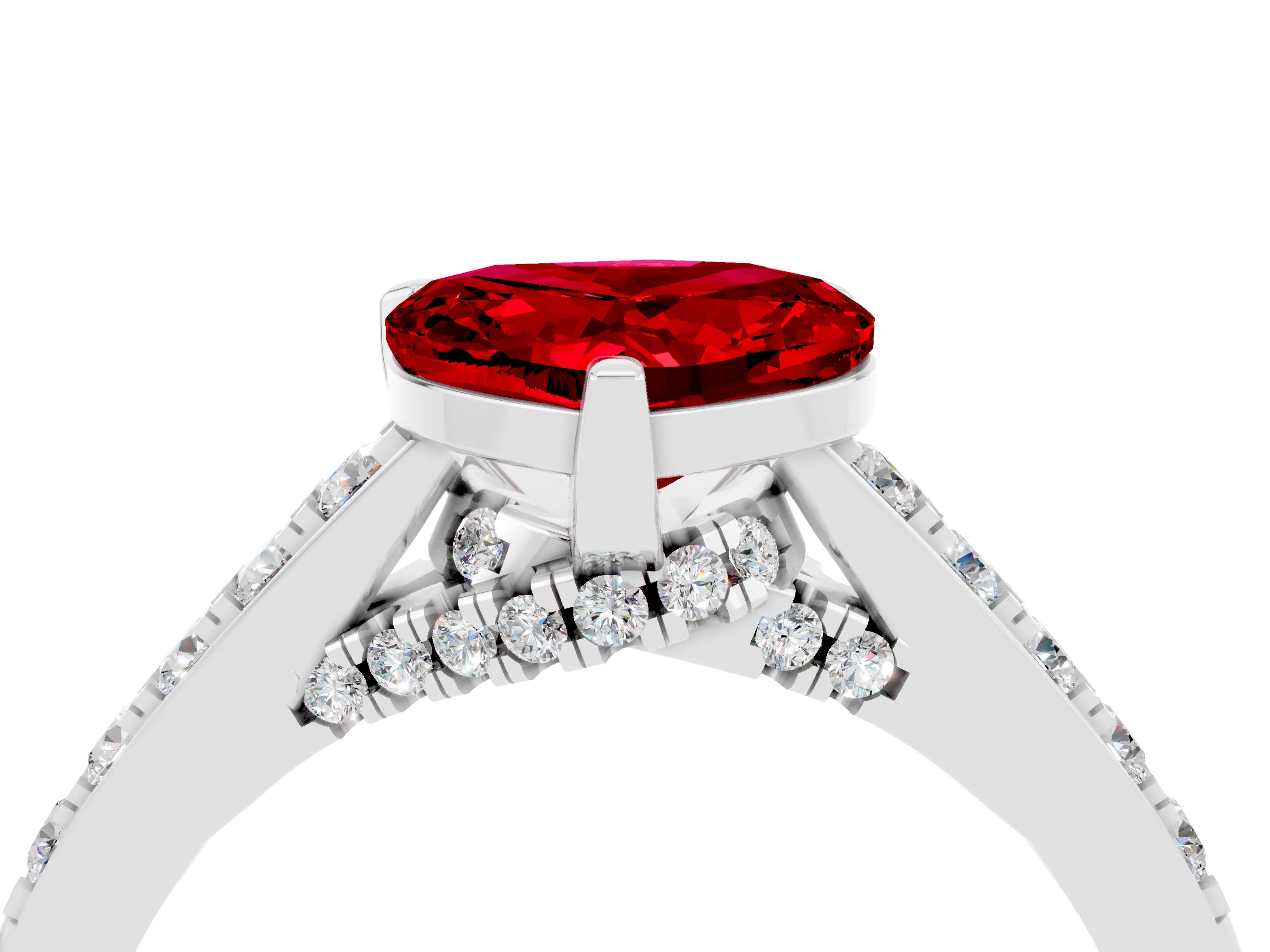 White gold Heart Cut Diamond Solitaire Ring with Pavé Band and Prong Setting_4