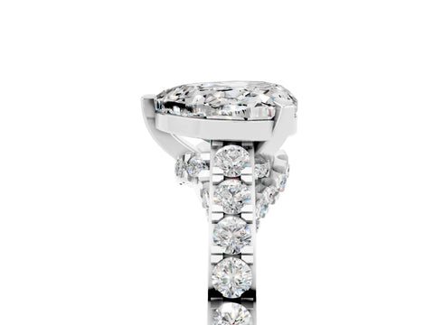 White gold Heart Cut Diamond Solitaire Ring with Pavé Band and Prong Setting_5