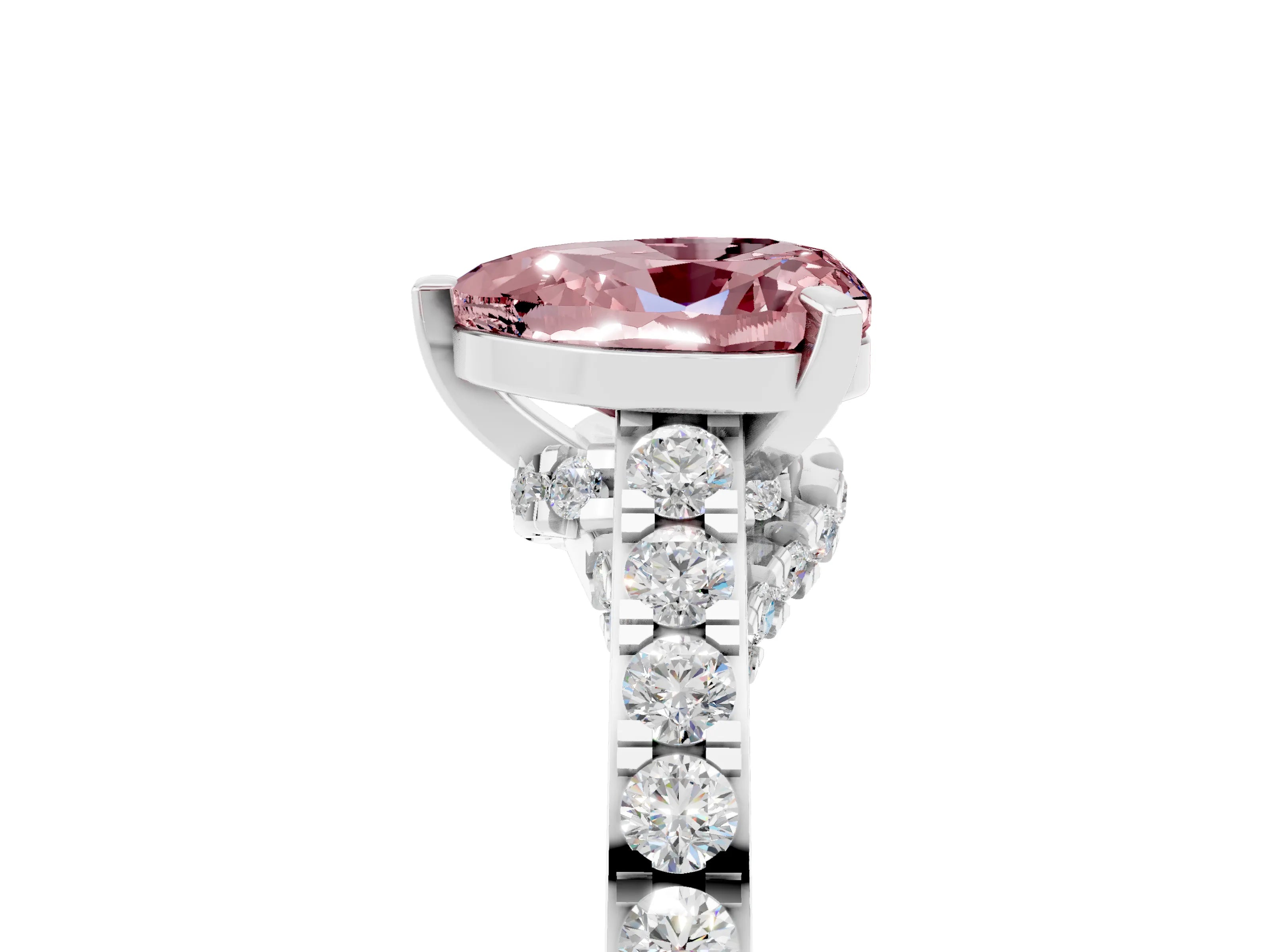 White gold Heart Cut Diamond Solitaire Ring with Pavé Band and Prong Setting_5