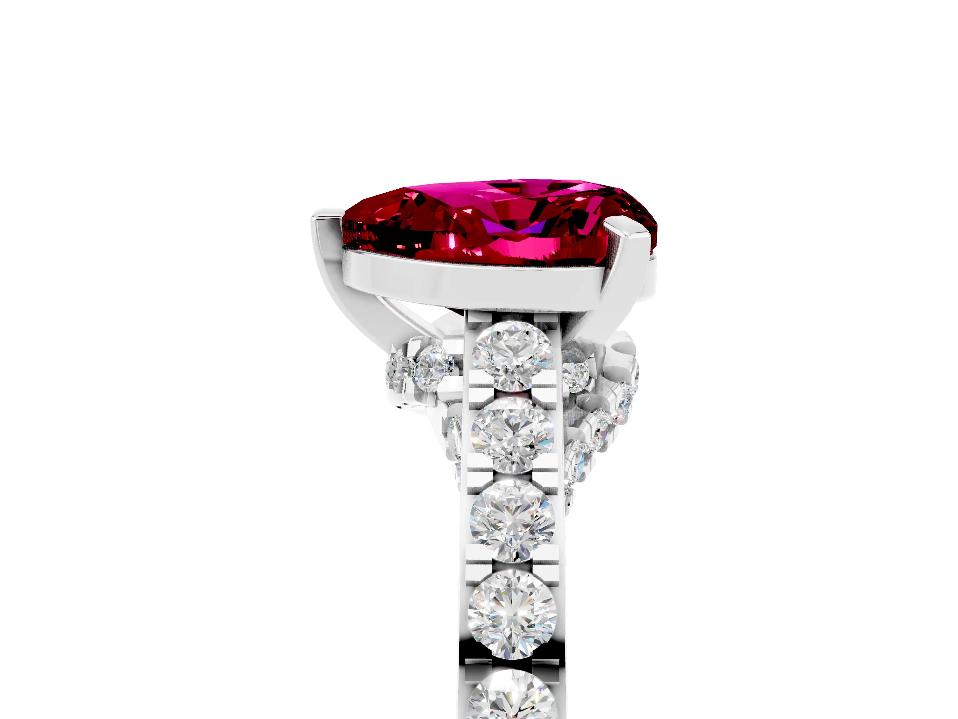White gold Heart Cut Diamond Solitaire Ring with Pavé Band and Prong Setting_5