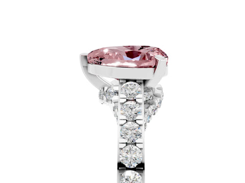 White gold Heart Cut Diamond Solitaire Ring with Pavé Band and Prong Setting_5