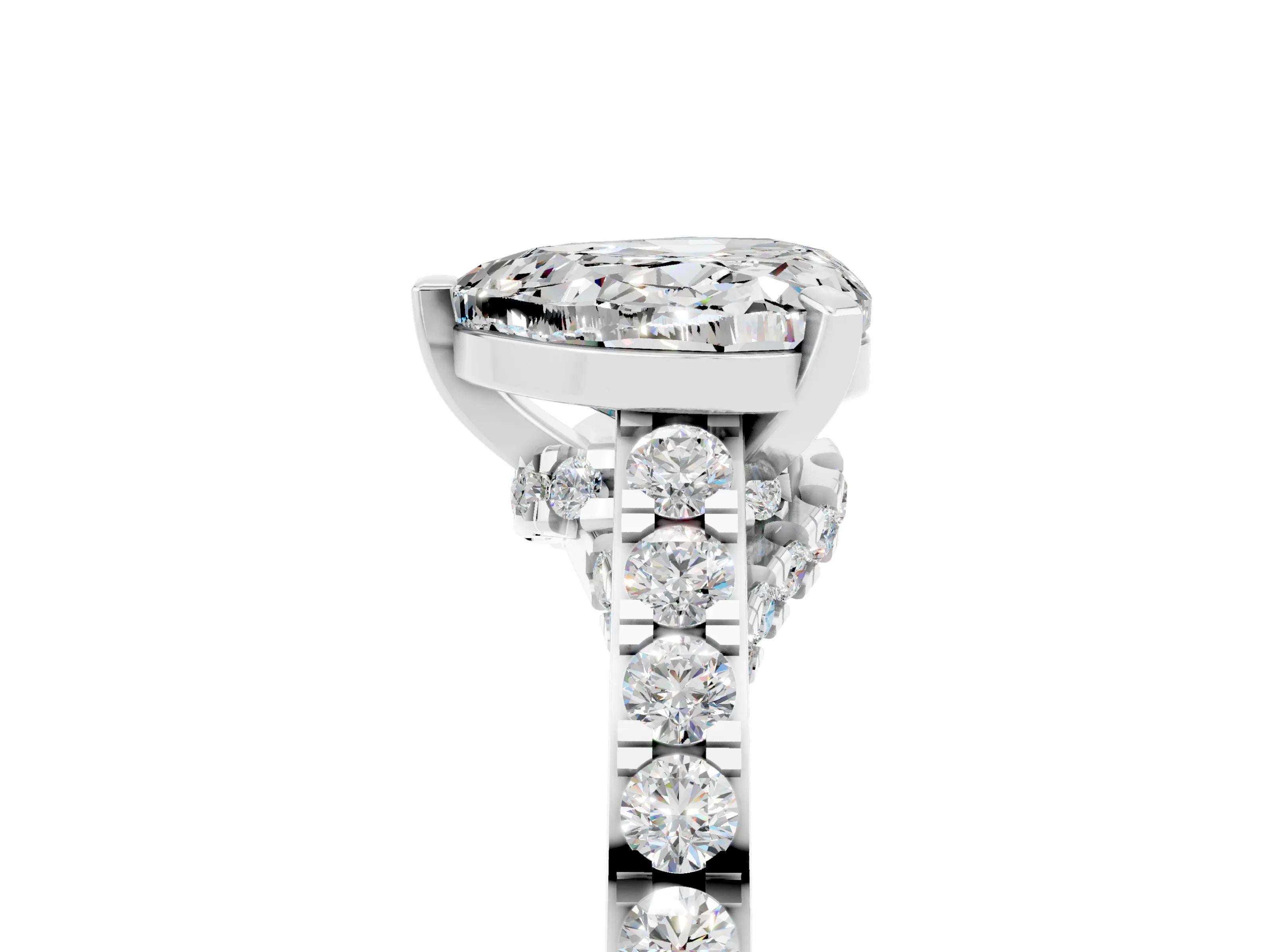 White gold Heart Cut Diamond Solitaire Ring with Pavé Band and Prong Setting_5