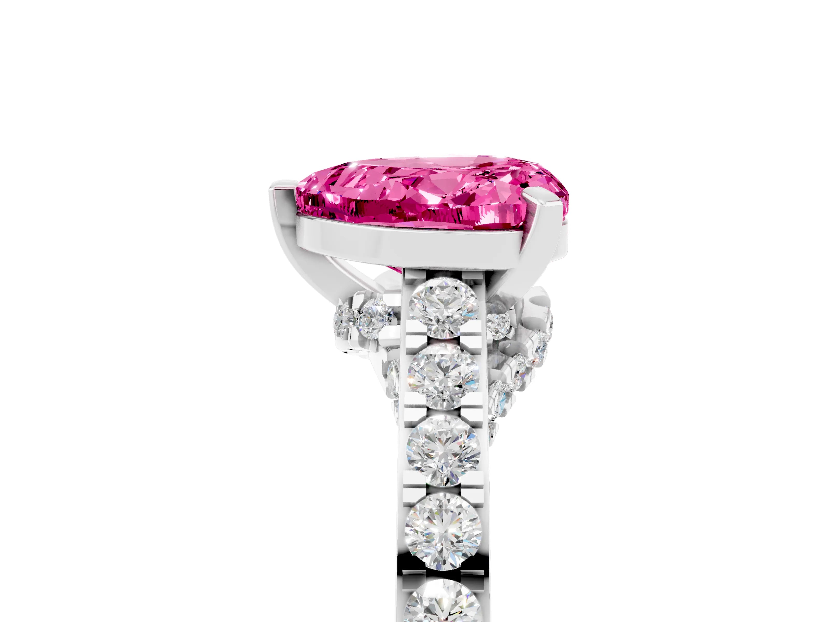 White gold Heart Cut Diamond Solitaire Ring with Pavé Band and Prong Setting_5