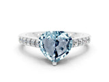 White gold Heart Cut Diamond Solitaire Ring with Pavé Band and Prong Setting
